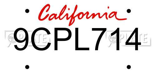 9CPL714 California License Plate
