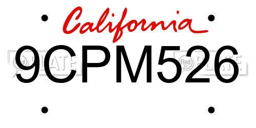 9CPM526 California License Plate