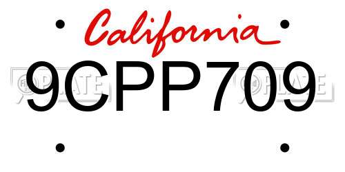 9CPP709 California License Plate