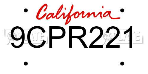 9CPR221 California License Plate