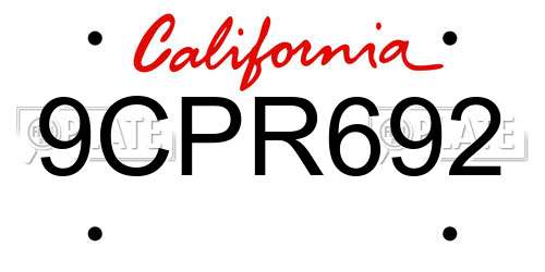 9CPR692 California License Plate