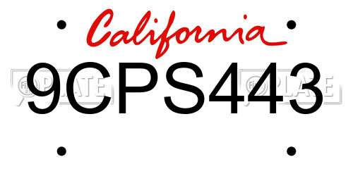 9CPS443 California License Plate