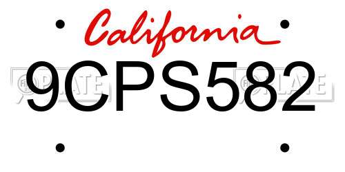 9CPS582 California License Plate