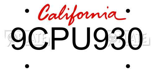 9CPU930 California License Plate