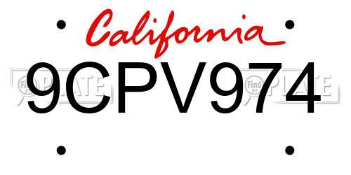 9CPV974 California License Plate