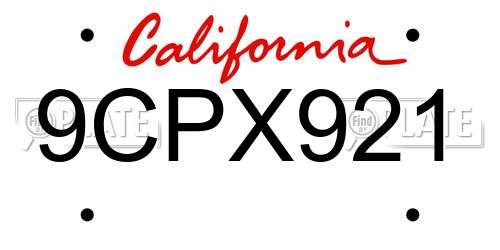 9CPX921 California License Plate