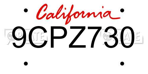 9CPZ730 California License Plate