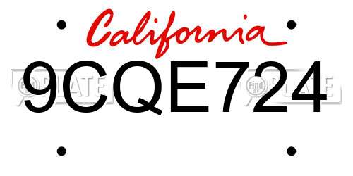 9CQE724 California License Plate