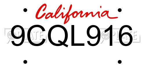 9CQL916 California License Plate