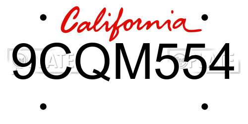 9CQM554 California License Plate