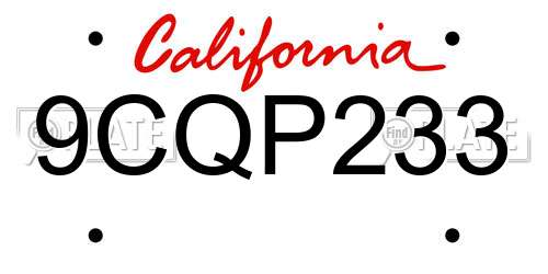 9CQP233 California License Plate