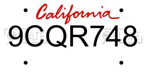 9CQR748 California License Plate