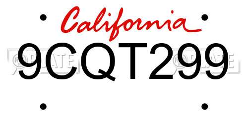 9CQT299 California License Plate