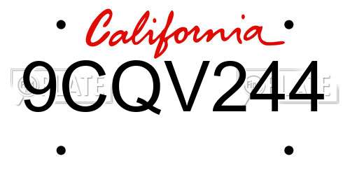 9CQV244 California License Plate