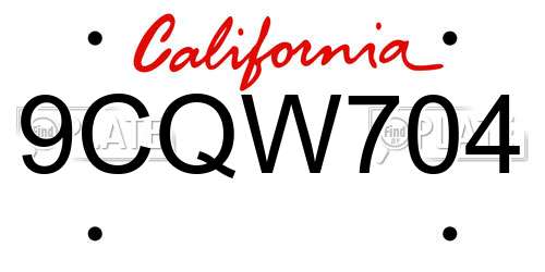 9CQW704 California License Plate