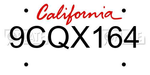 9CQX164 California License Plate