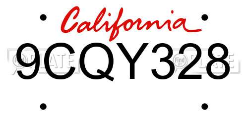 9CQY328 California License Plate
