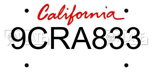 9CRA833 California License Plate