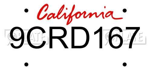 9CRD167 California License Plate
