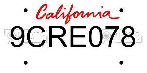 9CRE078 California License Plate