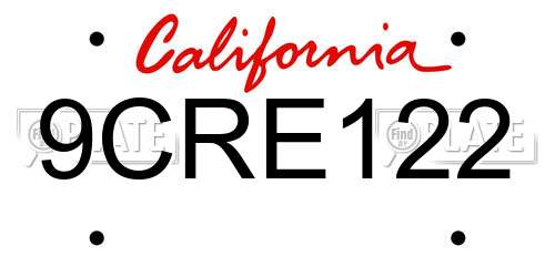 9CRE122 California License Plate