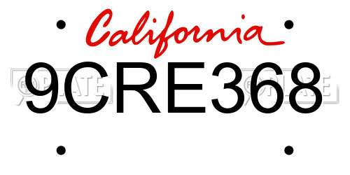 9CRE368 California License Plate