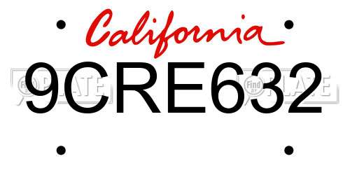 9CRE632 California License Plate