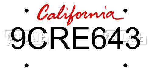 9CRE643 California License Plate