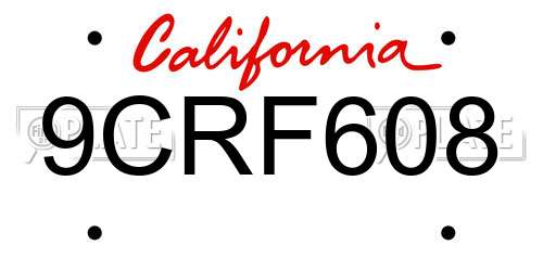 9CRF608 California License Plate