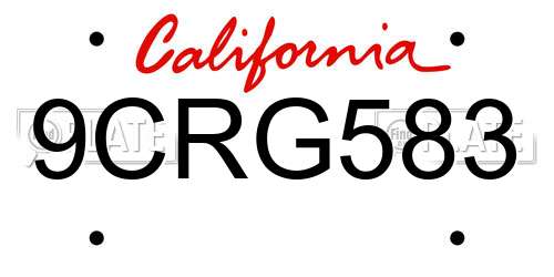 9CRG583 California License Plate