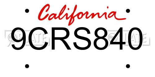 9CRS840 California License Plate