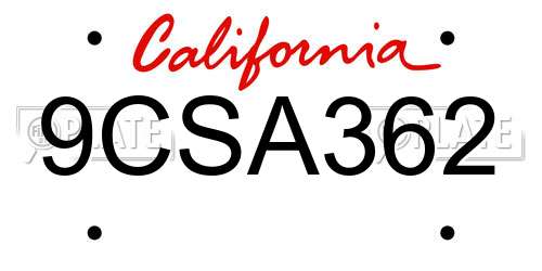 9CSA362 California License Plate