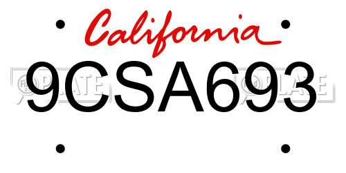 9CSA693 California License Plate