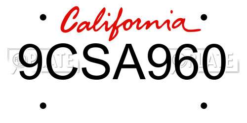 9CSA960 California License Plate