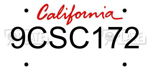 9CSC172 California License Plate