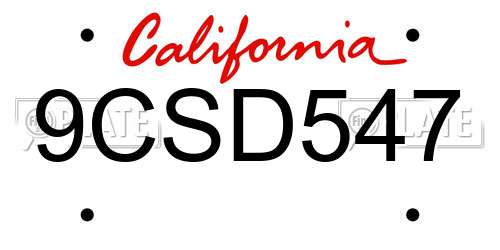 9CSD547 California License Plate