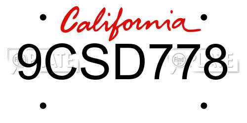 9CSD778 California License Plate