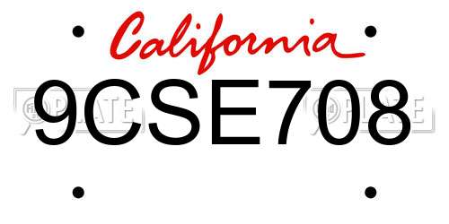 9CSE708 California License Plate