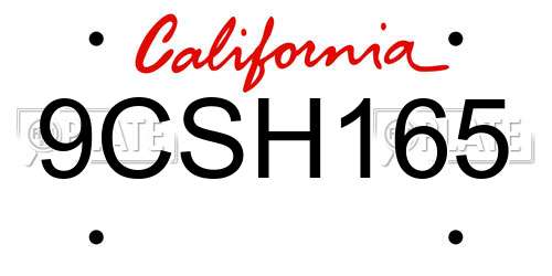 9CSH165 California License Plate
