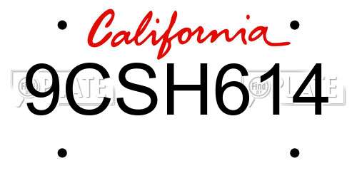 9CSH614 California License Plate