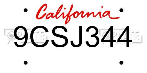 9CSJ344 California License Plate