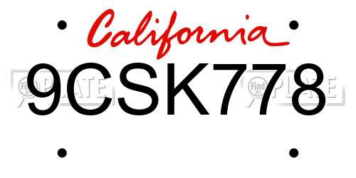 9CSK778 California License Plate