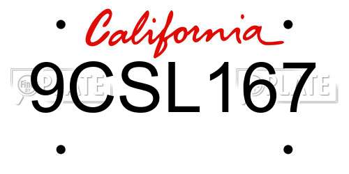 9CSL167 California License Plate