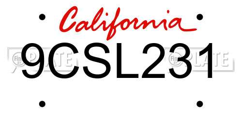 9CSL231 California License Plate