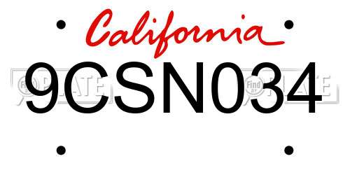 9CSN034 California License Plate