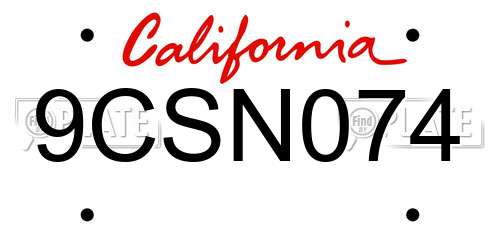 9CSN074 California License Plate