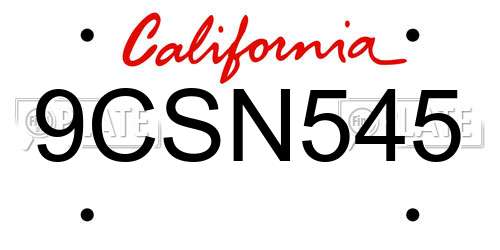 9CSN545 California License Plate