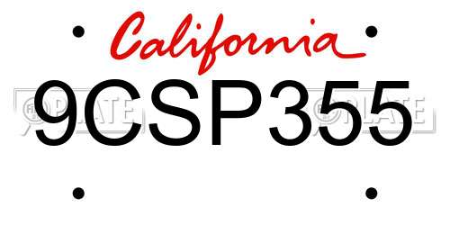 9CSP355 California License Plate
