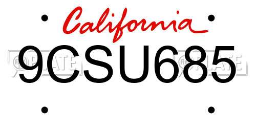 9CSU685 California License Plate