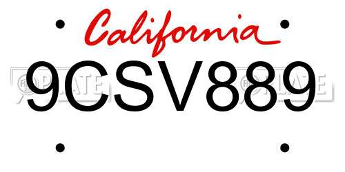 9CSV889 California License Plate